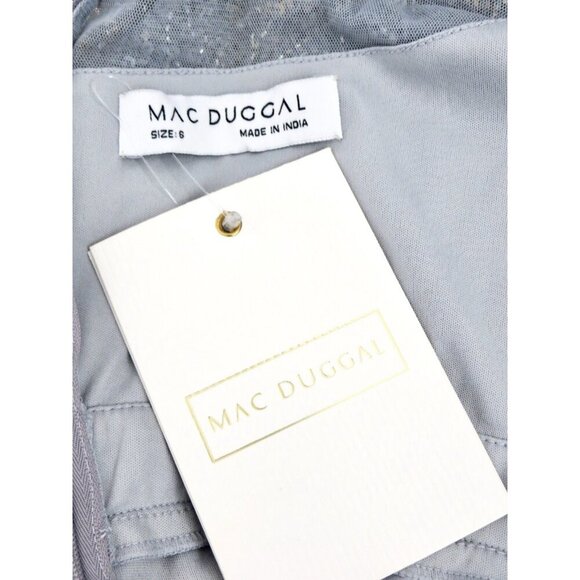 NEW! Mac Duggal Platinum Silver Gold Paisley Beaded Long Sleeve Gown SZ 6 - Picture 10 of 11